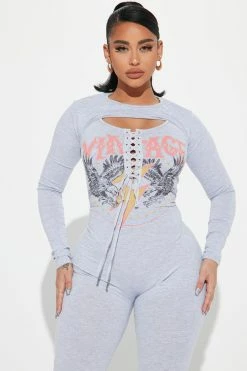 Fashion Nova Vintage Rocker Jumpsuit Set - Grey