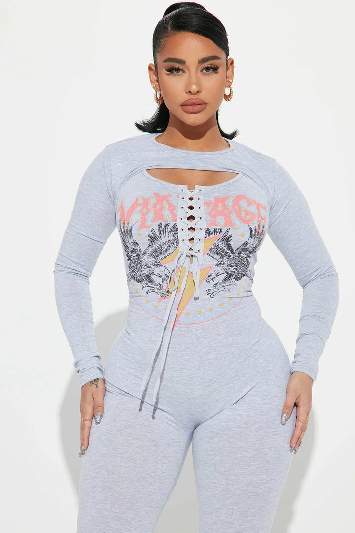Fashion Nova Vintage Rocker Jumpsuit Set - Grey