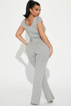 Fashion Nova Jumpsuits Kiara Ribbed Jumpsuit - Heather Grey