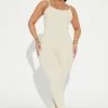 Fashion Nova Reina Ribbed Jumpsuit - Cream Jumpsuits