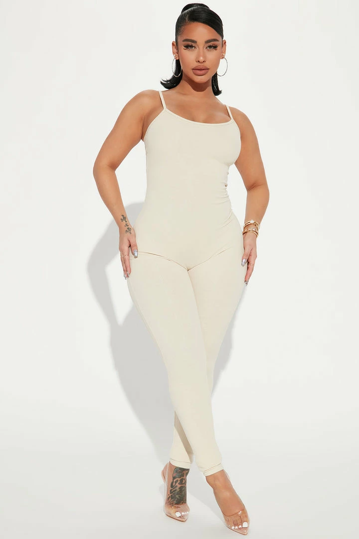 Fashion Nova Reina Ribbed Jumpsuit - Cream Jumpsuits