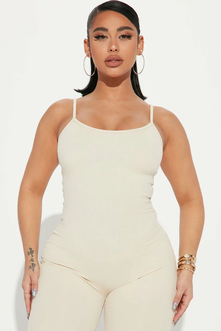 Fashion Nova Reina Ribbed Jumpsuit - Cream Jumpsuits