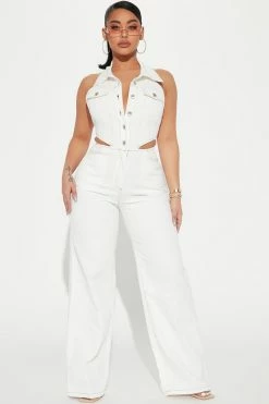 Fashion Nova Heidi Denim Jumpsuit - Off White Jumpsuits