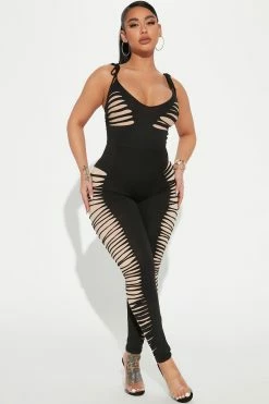 Fashion Nova Jumpsuits All Torn Up Jumpsuit - Black/combo