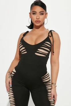 Fashion Nova Jumpsuits All Torn Up Jumpsuit - Black/combo