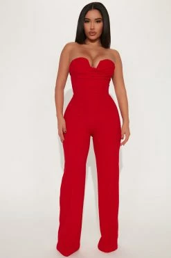 Fashion Nova Issabella Jumpsuit - Red