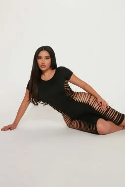 Fashion Nova Slashing Hearts Romper - Black