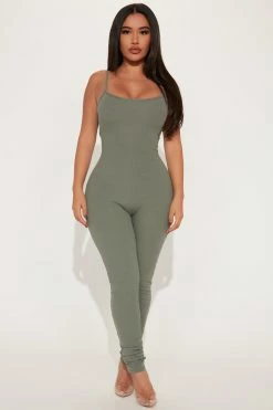 Fashion Nova Reina Ribbed Jumpsuit - Olive 2
