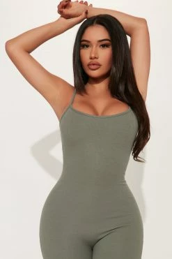 Fashion Nova Reina Ribbed Jumpsuit - Olive 2