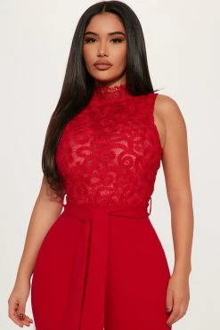 Fashion Nova Luxury And Lace Jumpsuit - Red Jumpsuits