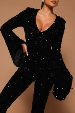 Fashion Nova Jumpsuits Reina Sequin Jumpsuit - Black