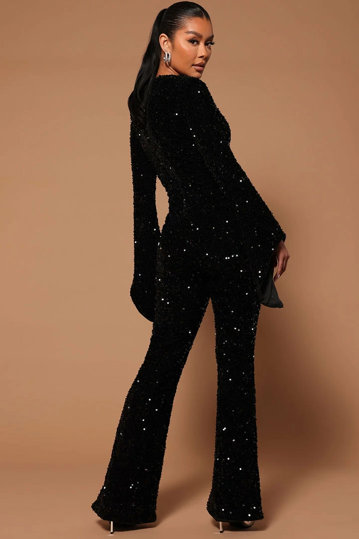 Fashion Nova Jumpsuits Reina Sequin Jumpsuit - Black