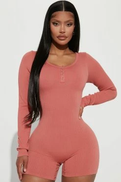 Fashion Nova Lacey Seamless Romper - Terracotta Rompers