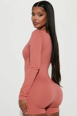Fashion Nova Lacey Seamless Romper - Terracotta Rompers