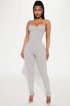 Fashion Nova Nova Season Snatched Jumpsuit - Heather Grey Jumpsuits