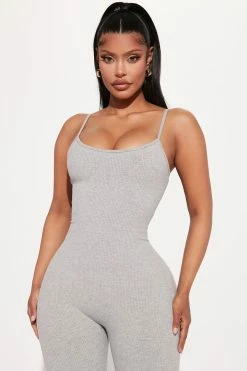 Fashion Nova Nova Season Snatched Jumpsuit - Heather Grey Jumpsuits