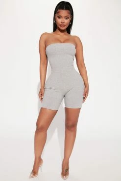 Fashion Nova Rompers Buenos Aires Snatched Romper - Heather Grey