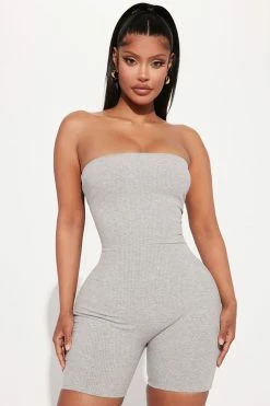 Fashion Nova Rompers Buenos Aires Snatched Romper - Heather Grey