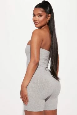Fashion Nova Rompers Buenos Aires Snatched Romper - Heather Grey