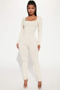 Fashion Nova Jumpsuits Hailey Snatched Jumpsuit - Cream