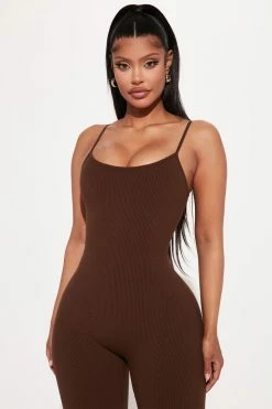 Fashion Nova Nova Season Snatched Jumpsuit - Chocolate Jumpsuits