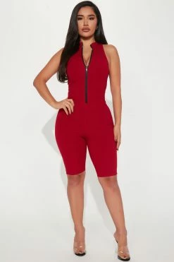 Fashion Nova Stay Sexy Sculpted Romper - Red