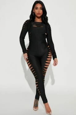 Fashion Nova Distressed Love Jumpsuit - Black Jumpsuits