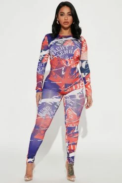 Fashion Nova Paulina Printed Jumpsuit - Orange/combo Jumpsuits