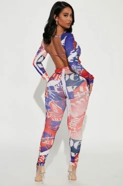 Fashion Nova Paulina Printed Jumpsuit - Orange/combo Jumpsuits