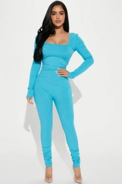 Fashion Nova Hailey Snatched Jumpsuit - Aqua Jumpsuits