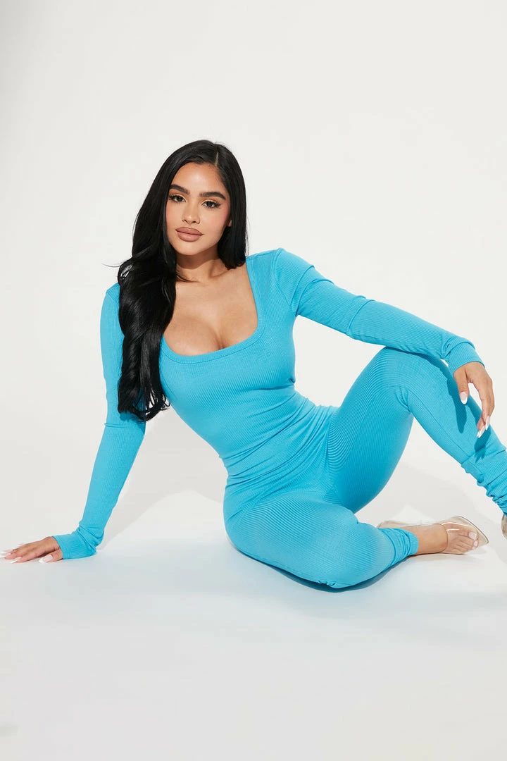 Fashion Nova Hailey Snatched Jumpsuit - Aqua Jumpsuits