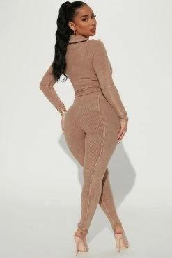Fashion Nova Robin Mineral Wash Jumpsuit - Mocha Jumpsuits