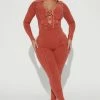 Fashion Nova Robin Mineral Wash Jumpsuit - Rust