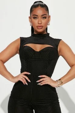 Fashion Nova Jumpsuits Leah Velvet Jumpsuit - Black