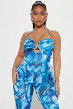 Fashion Nova Leticia Printed Jumpsuit - Blue/combo Jumpsuits