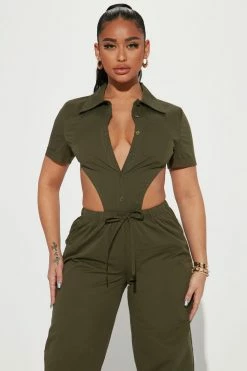 Fashion Nova Charlene Utility Jumpsuit - Olive Jumpsuits