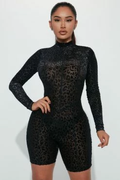 Fashion Nova Maya Velvet Romper - Black