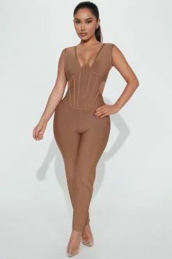 Fashion Nova Chloe Corset Jumpsuit - Mocha