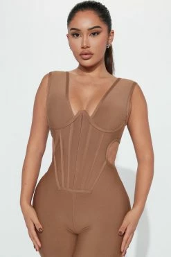 Fashion Nova Chloe Corset Jumpsuit - Mocha