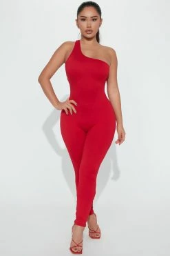 Fashion Nova Jumpsuits My Sexy Side Jumpsuit - Red