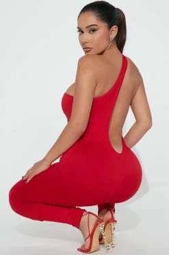 Fashion Nova Jumpsuits My Sexy Side Jumpsuit - Red