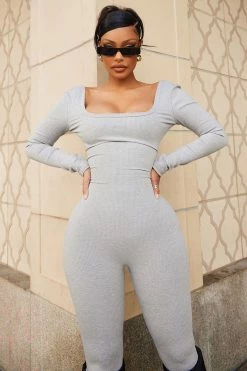 Fashion Nova Hailey Snatched Jumpsuit - Heather Grey