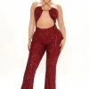 Fashion Nova Shine For Me Sequin Jumpsuit - Burgundy