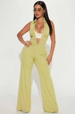 Fashion Nova Jumpsuits Blaire 2 Piece Jumpsuit - Chartreuse