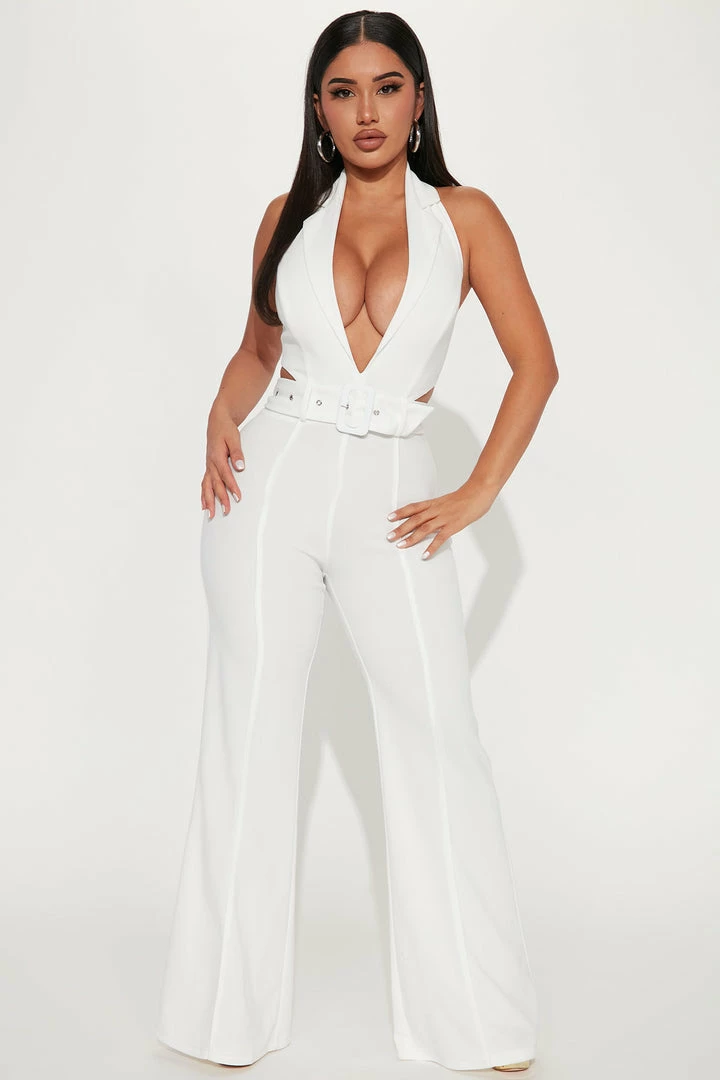 Fashion Nova Jumpsuits Boss Babe In Charge Halter Jumpsuit - White