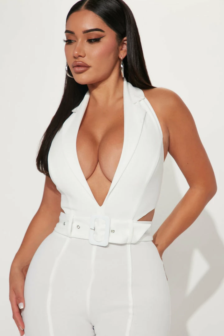 Fashion Nova Jumpsuits Boss Babe In Charge Halter Jumpsuit - White