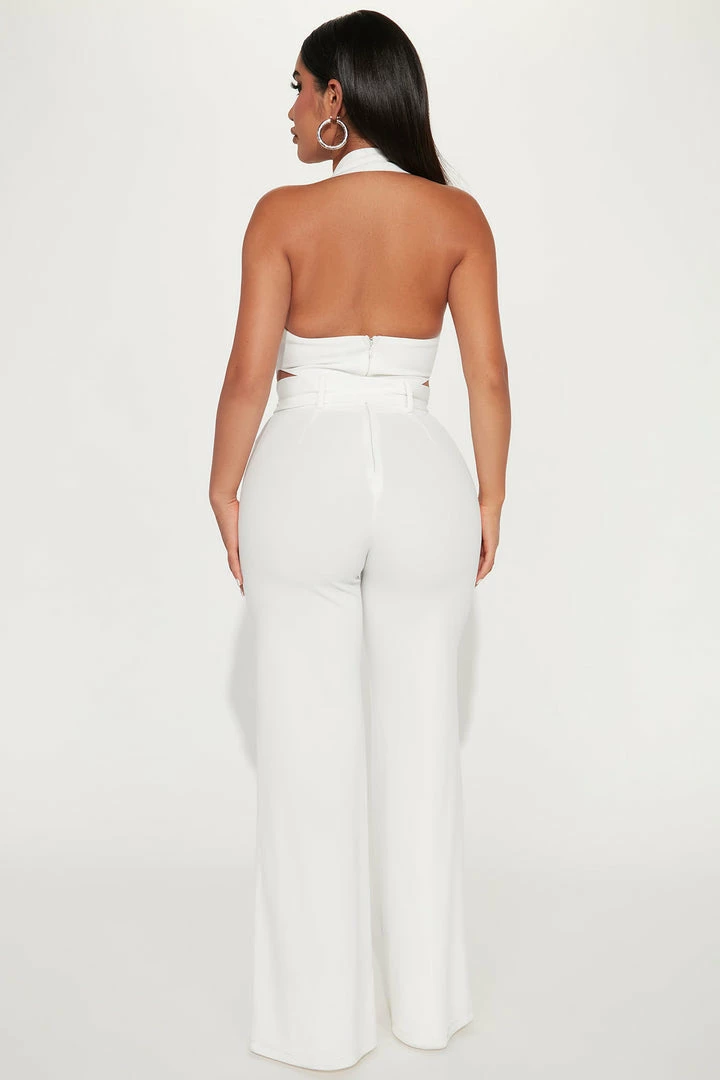 Fashion Nova Jumpsuits Boss Babe In Charge Halter Jumpsuit - White