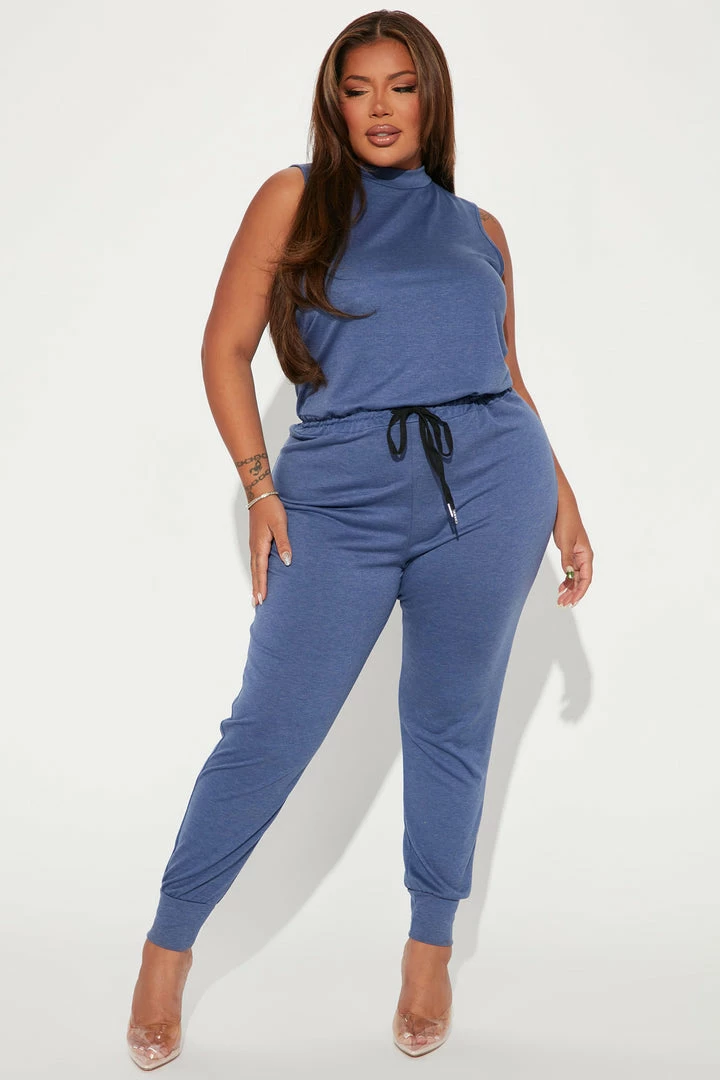 Fashion Nova Jumpsuits Time To Lounge Jumpsuit - Navy