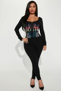 Fashion Nova On Tour Lace Up Jumpsuit - Black Jumpsuits