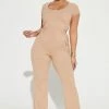Fashion Nova Kiara Ribbed Jumpsuit - Beige Jumpsuits